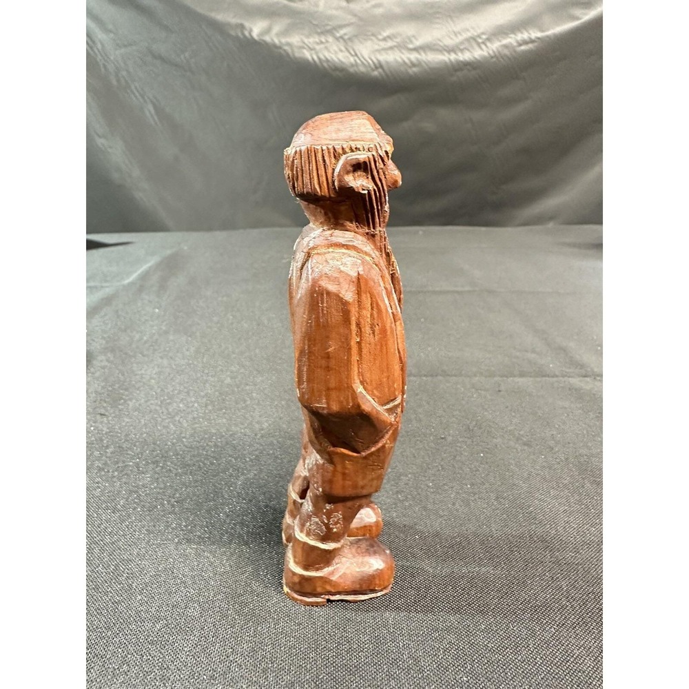 Vintage Hand Carved Wood Old Man Figure Primitive Folk Art Bearded 5.5" - Picture 8 of 12